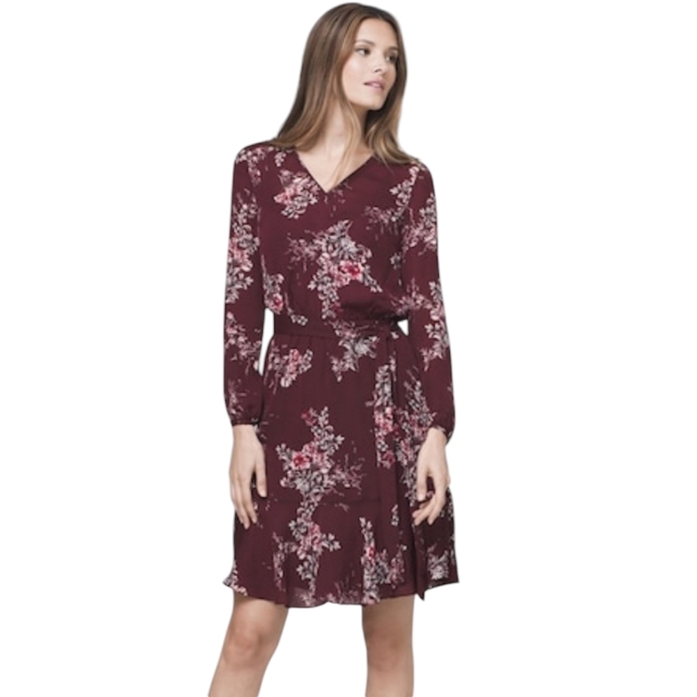 WHBM Chiffon Floral Belted Dress Size 4